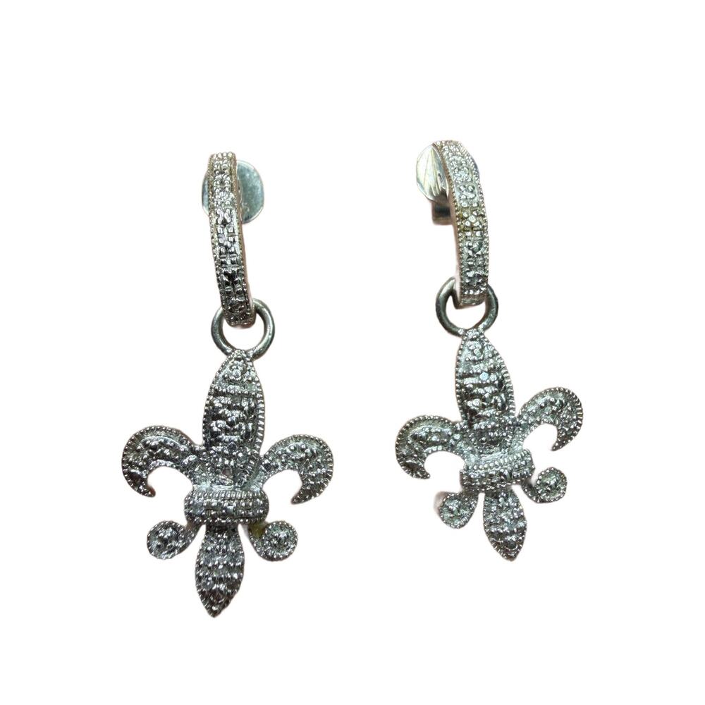Sterling Silver Diamond Fleur de Lis Earrings pierced